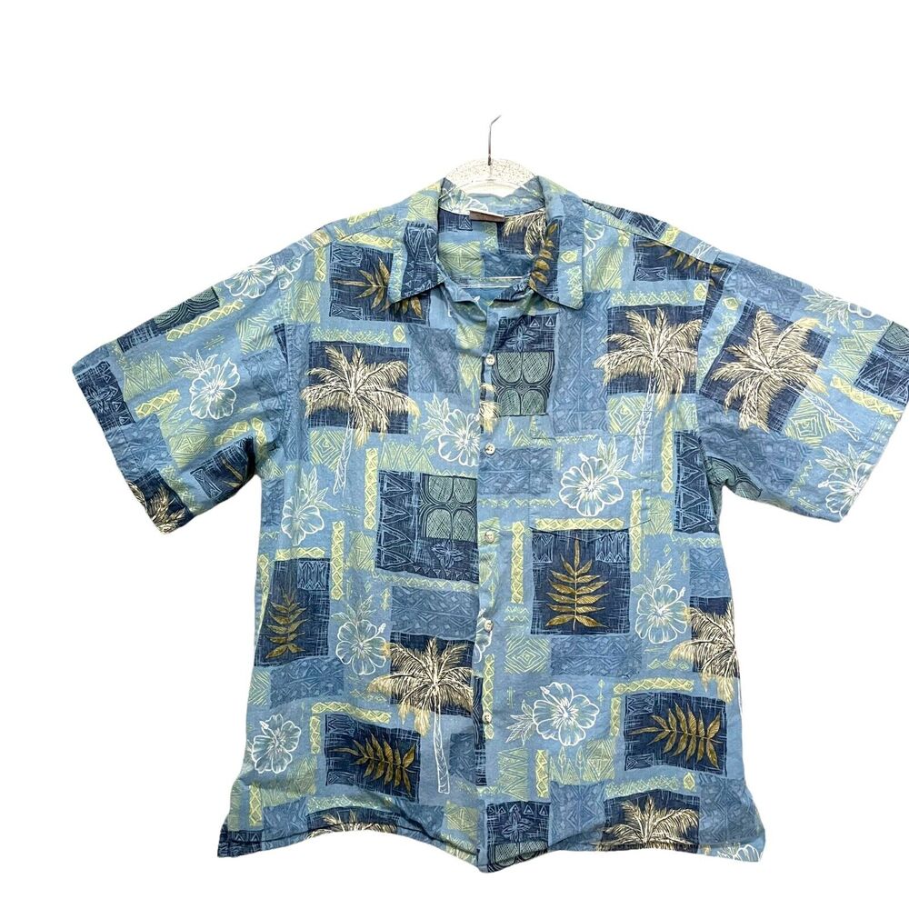 Hawaiian Shirt Vintage 80s Go Barefoot Mens Blue Short Sleeve Collared Size XL
